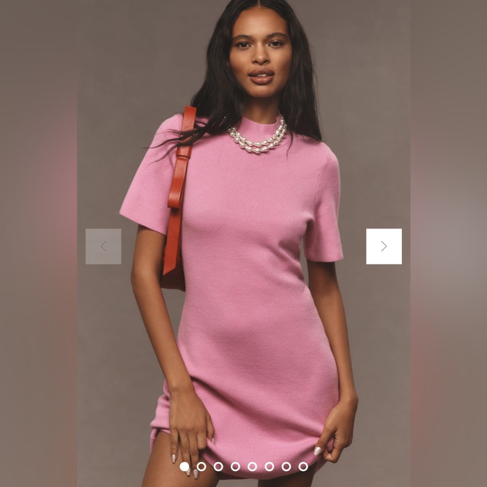 Anthropologie Nina Short-Sleeve Mock-Neck Mod Mini Dress - Pink - Small - Picture 2 of 8